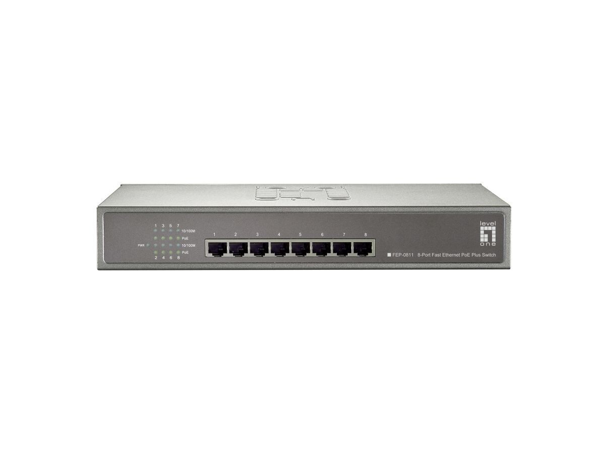 LevelOne FEP-0811 8-Port PoE 10/100 Fast Ethernet Desktop PoE Switch, 120W
