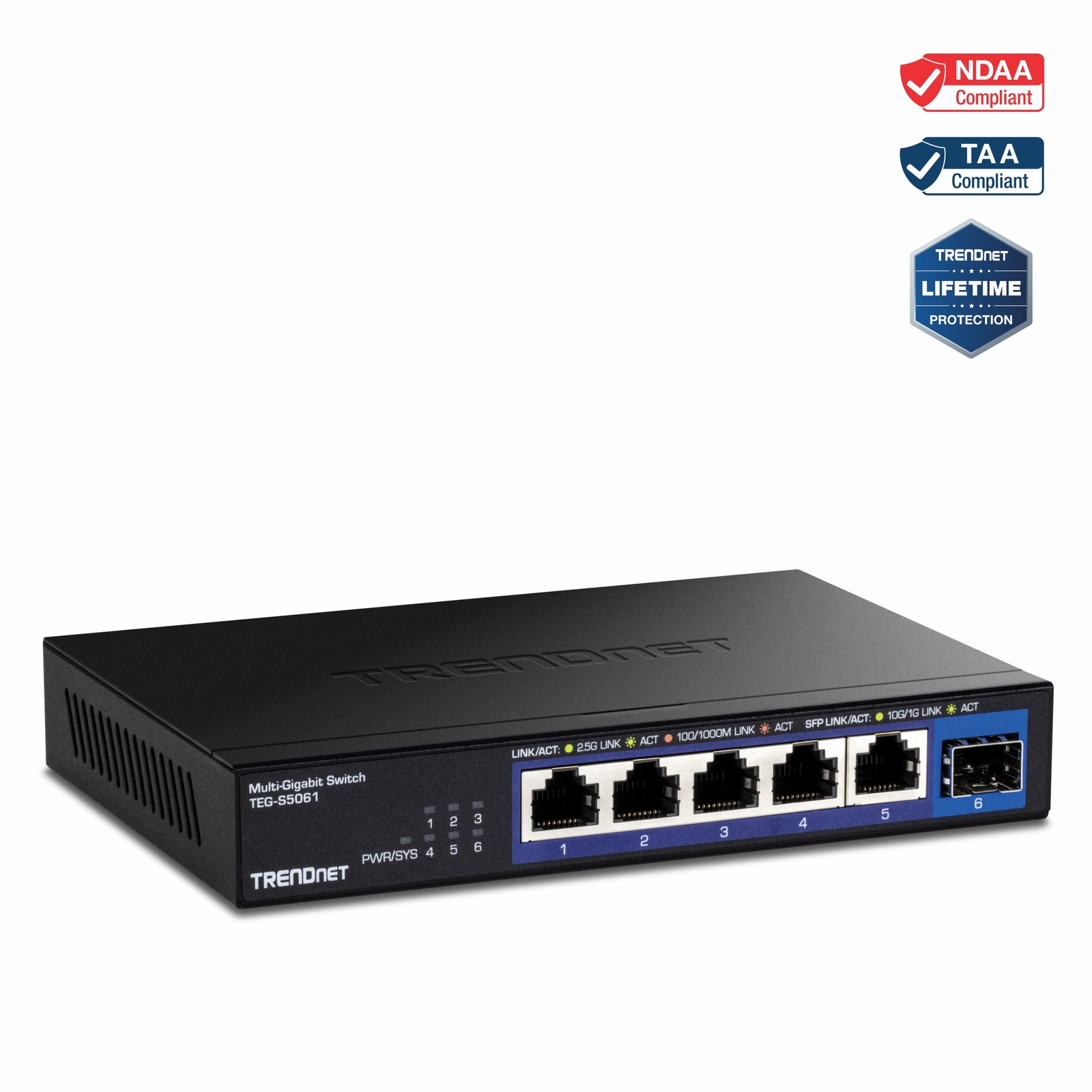 TRENDnet 6-Port Unmanaged 2.5G Switch with 10G SFP+ Port ,TEG-S5061