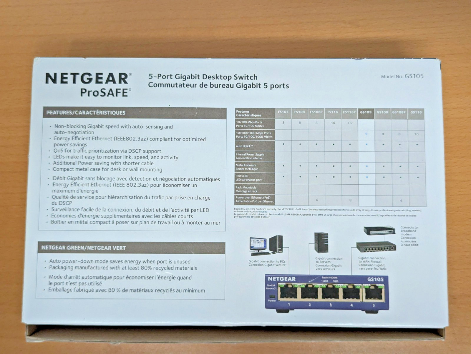 New NETGEAR ProSAFE GS105 5 Port Gigabit Unmanaged Ethernet Switch GS105NA
