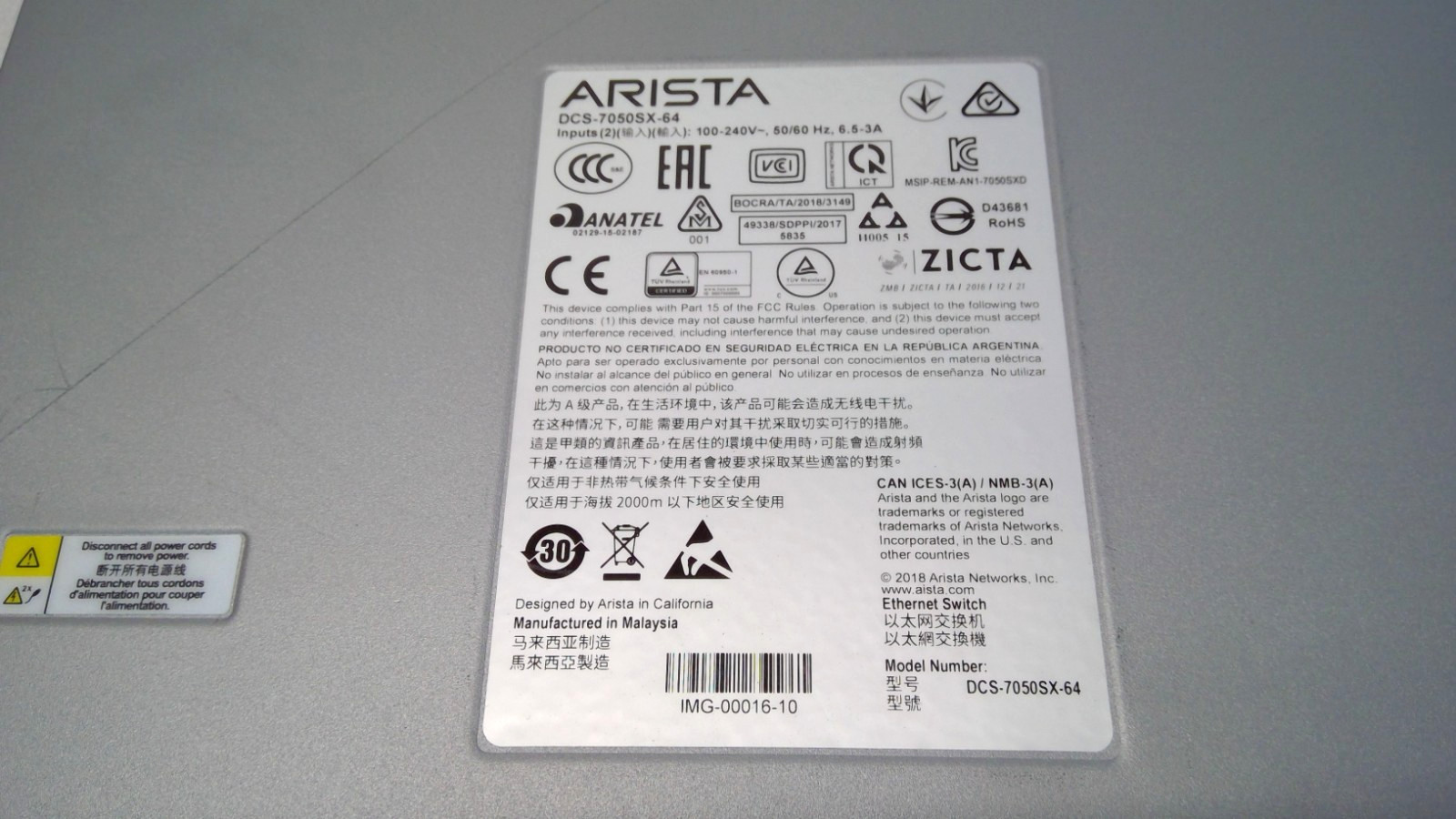 Arista DCS-7050SX-64-R 48x10G-SFP+ 4x40G-QSFP Port Network Switch